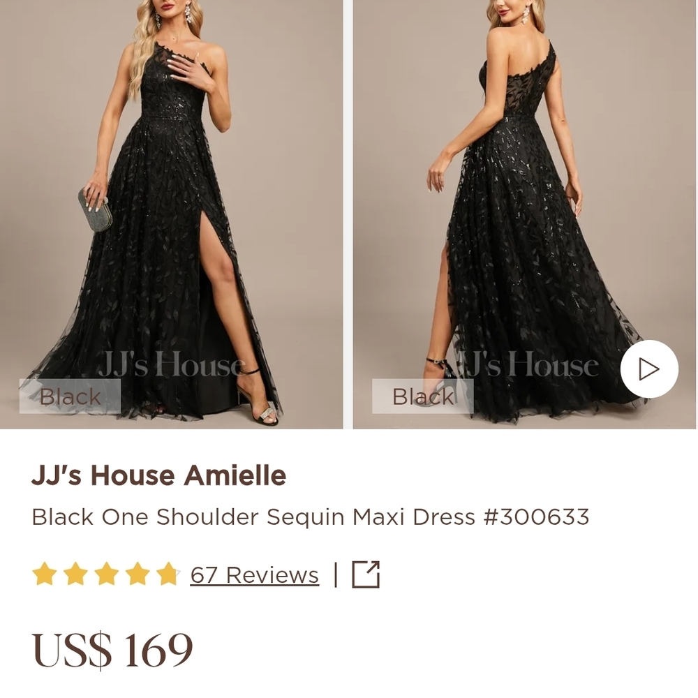 JJ's House Black One-Shoulder Sequin Maxi Dress